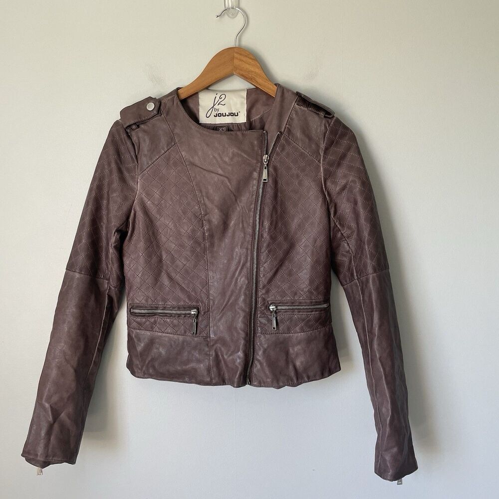 J2 by JouJou Vintage y2k 2000's Moto Jacket Brown Cropped Faux Leather Size XS